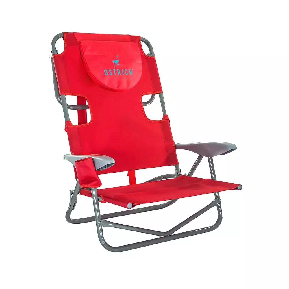 Ostrich On-Your-Back Outdoor Reclining Beach Lounge Pool Camping Chair, Red 1