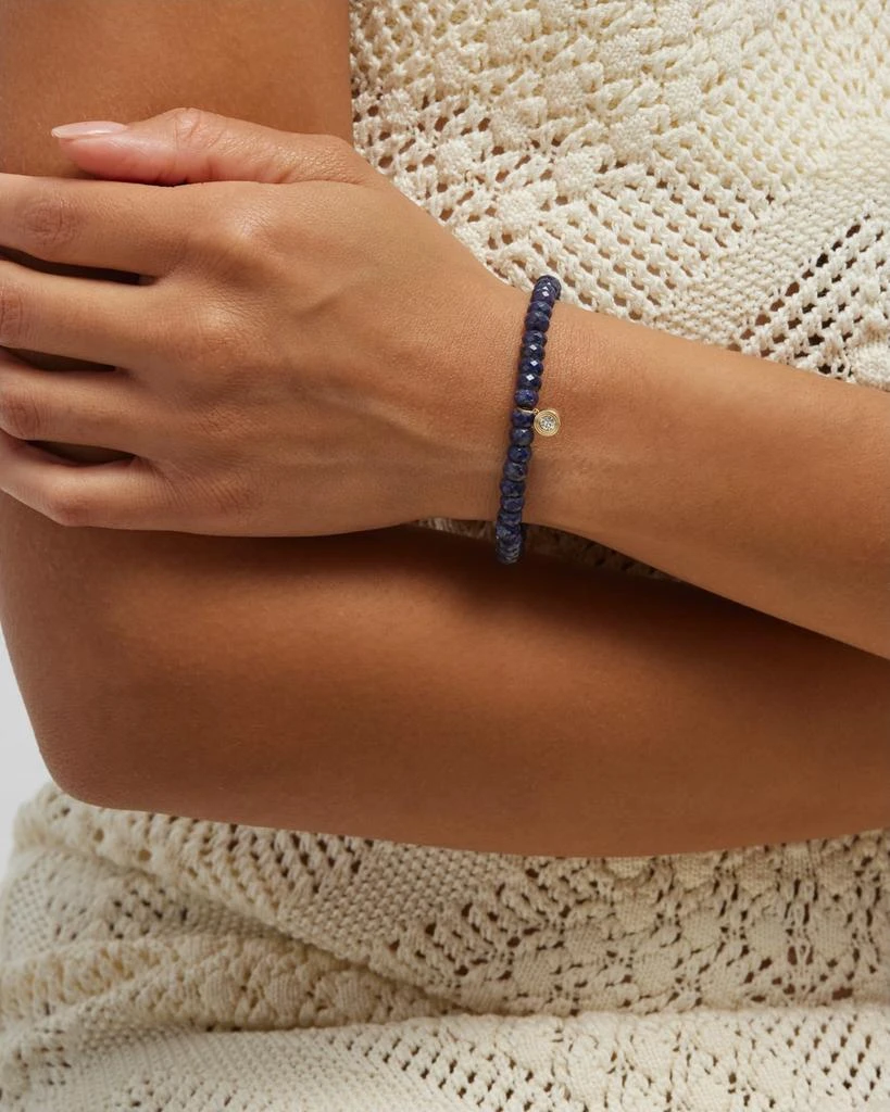 Sydney Evan 14K Gold Fluted Diamond Charm on Blue Sapphire Rondelle Bead Bracelet 2