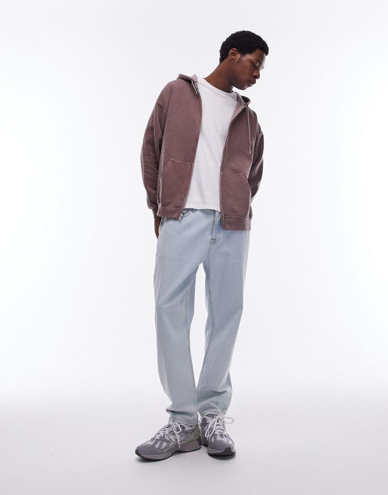 Topman Topman vintage wash zip through hoodie in mink