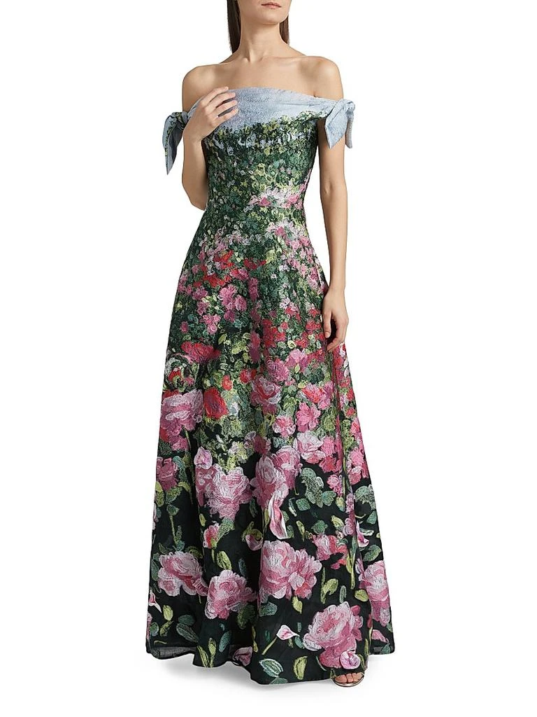 Oscar de la Renta English Rose Field Draped Off-The-Shoulder Fil Coupe Gown 3