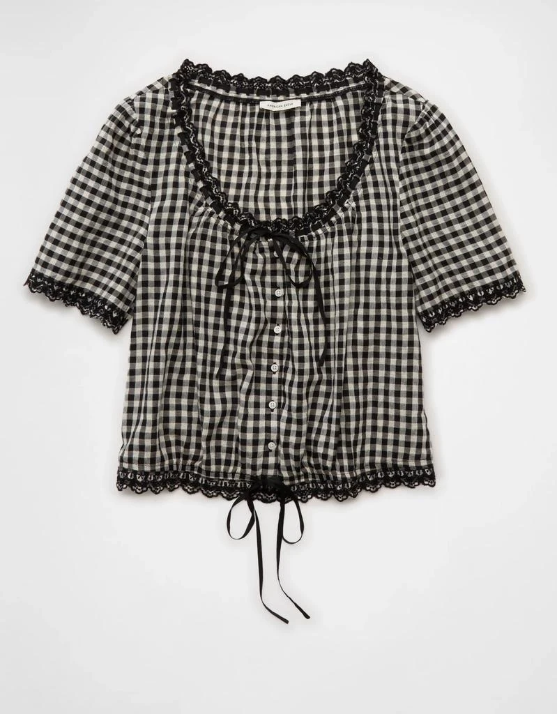 AE AE Short-Sleeve Gingham Button-Up Blouse 4