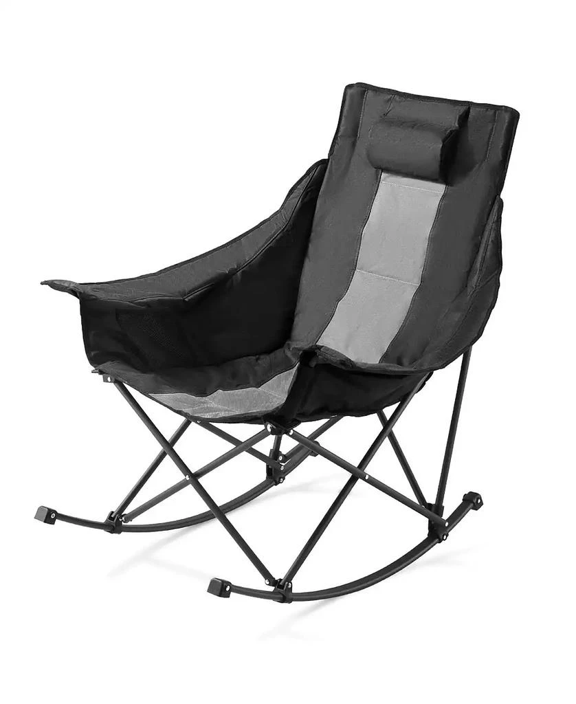Mecale Heated Camping Chair, 3 Heating Settings, Padded Folding Rocker with Pocket and Cupholder, Supports 225 lbs, Portable Outdoor Chair