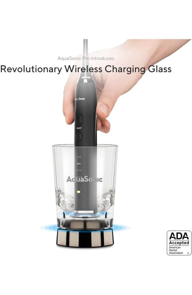 AquaSonic Black Series+ - Ultra Whitening 40,000 VPM Rechargeable Electric Toothbrush - ADA Accepted - Wireless Charging Glass - 6 Proflex Brush Heads & Travel Case – 4 Modes & Smart Timer -Sonic 5