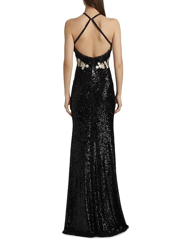 Naeem Khan Sequined Floral Appliqué Halter Gown 5