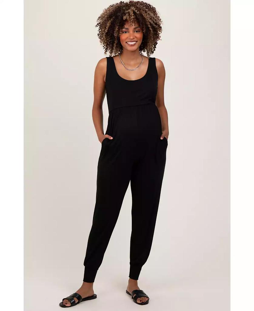 Pinkblush Maternity Black Scoop Neck Sleeveless Jogger Jumpsuit