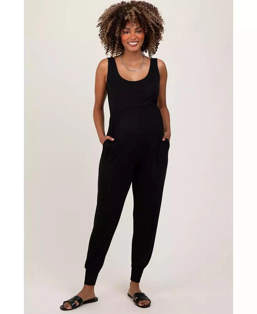 Pinkblush Maternity Black Scoop Neck Sleeveless Jogger Jumpsuit 1