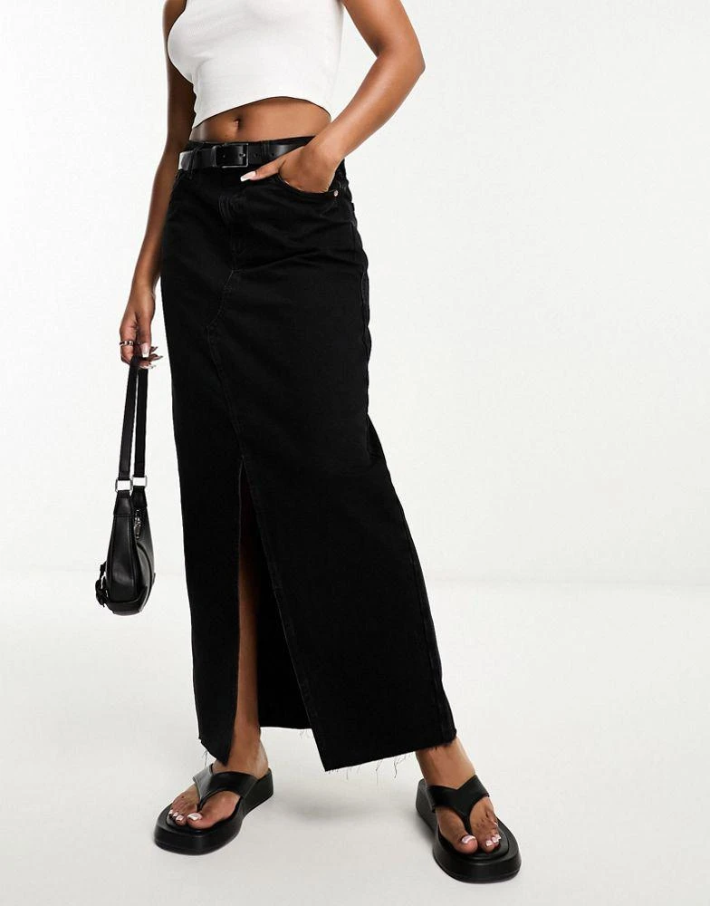 River Island River Island split front denim maxi skirt in black 3