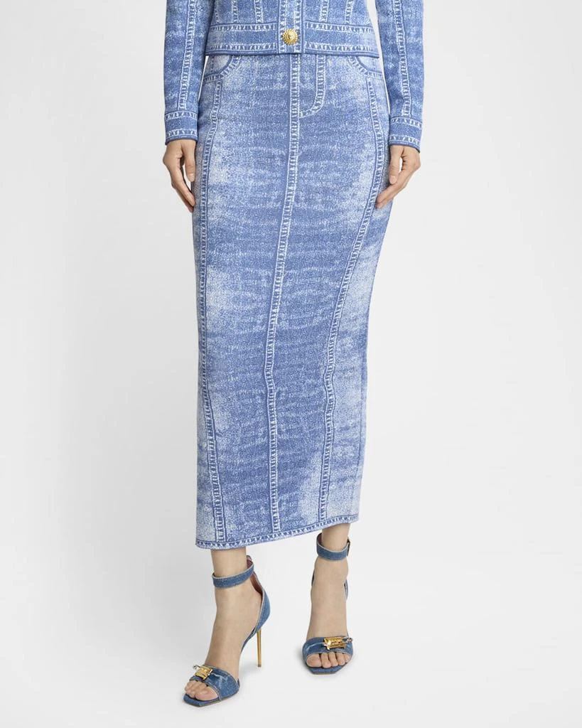 Balmain Denim Trompe Loeil Knit Pencil Skirt 4