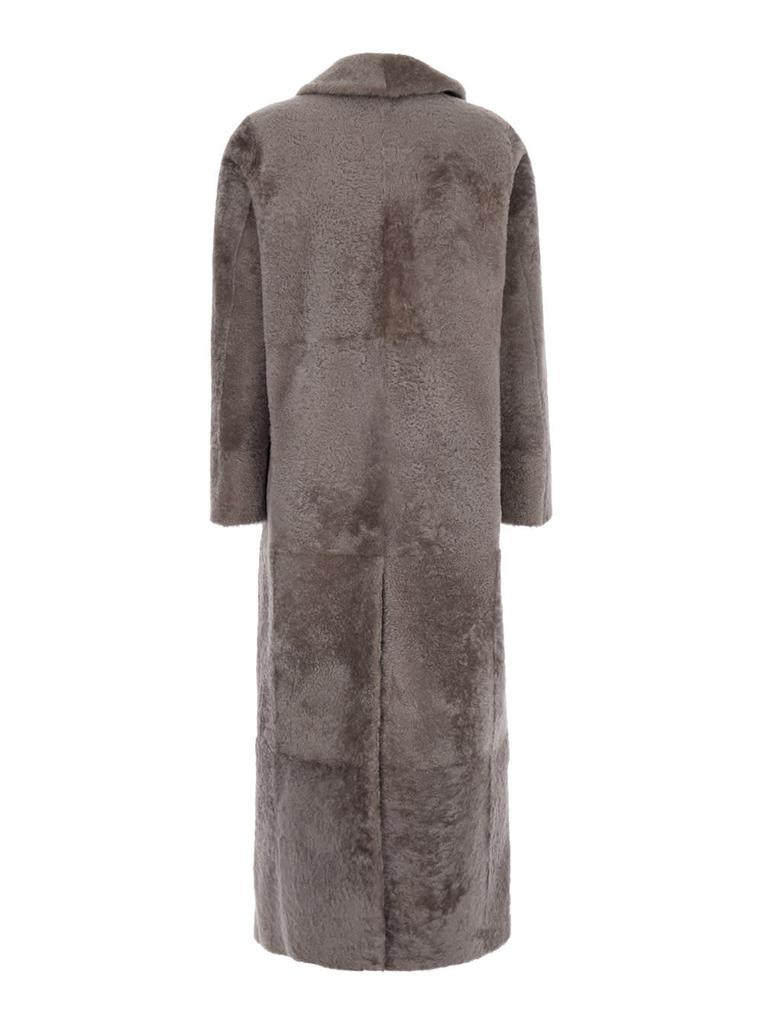 Blancha Brown Long Double Breasted Coat In Shearling Woman