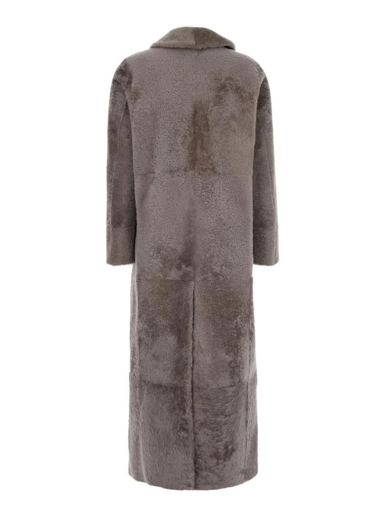 BLANCHA Brown Long Double Breasted Coat In Shearling Woman 2