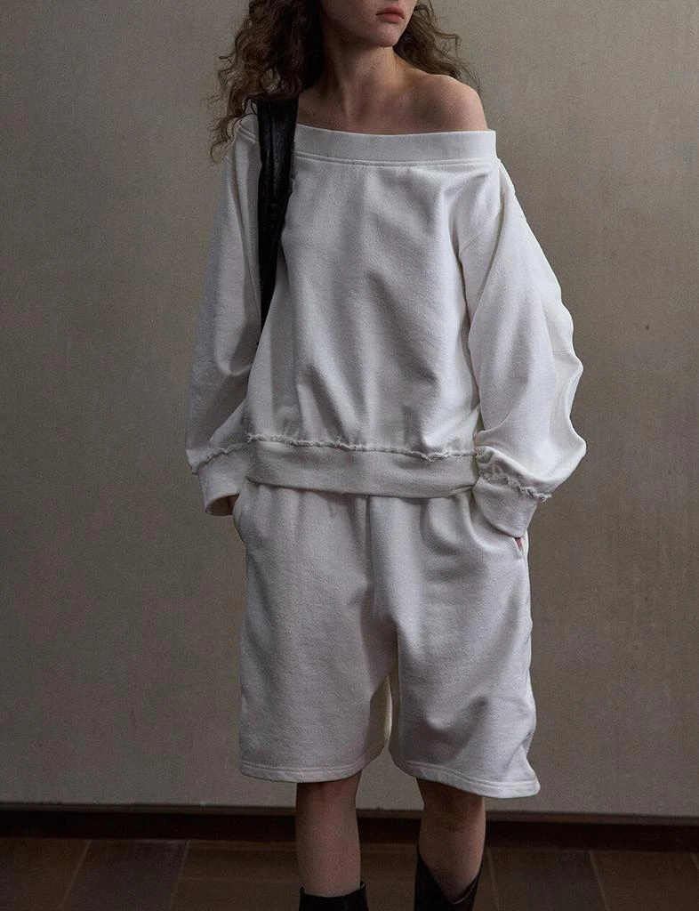 Pixie Market White Off-Shoulder Oversized Sweatshirt-PREORDER 2