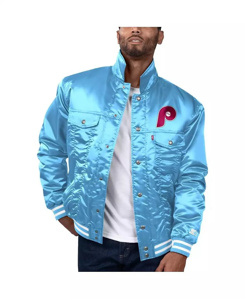 Levi's Levi’s x Starter Men's Light Blue Philadelphia Phillies Silver Tab Satin Full-Snap Trucker Jacket 1