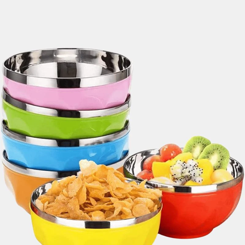 Vigor Multi Colored Double Walled Insulated Metal Bowls 6 BOWLS 1