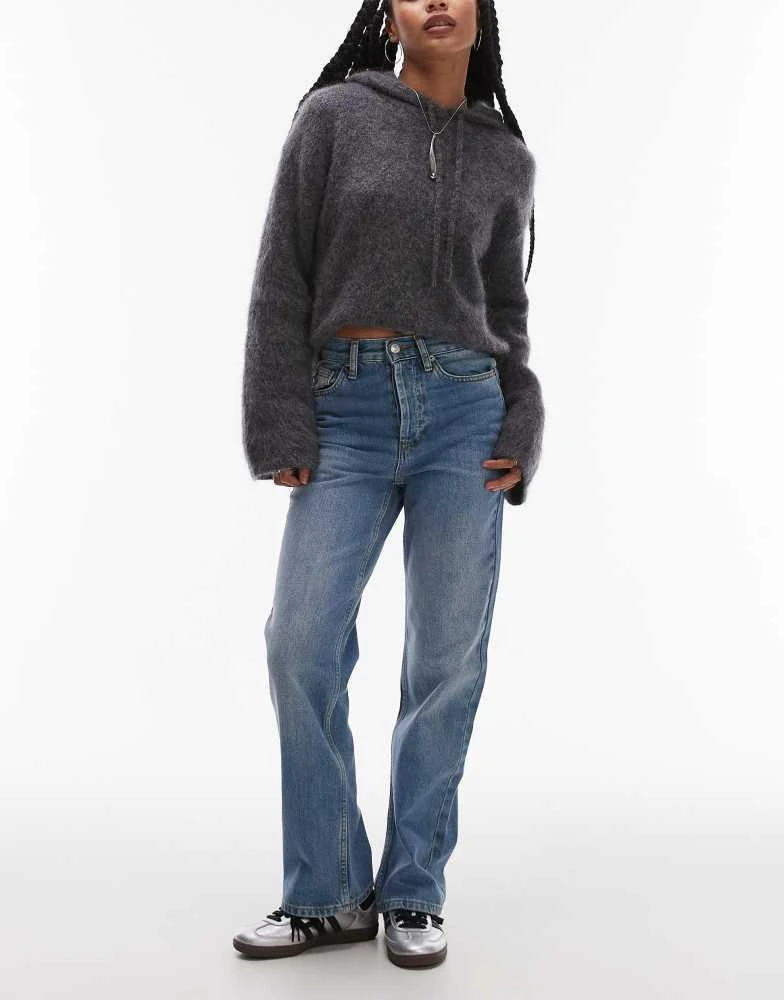 Topshop Topshop Petite Kort high rise straight jean in mid blue 1