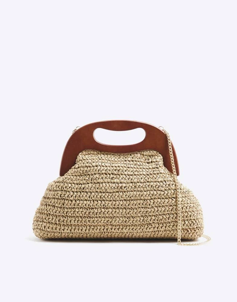 River Island River Island Raffia frame clutch bag in beige 2