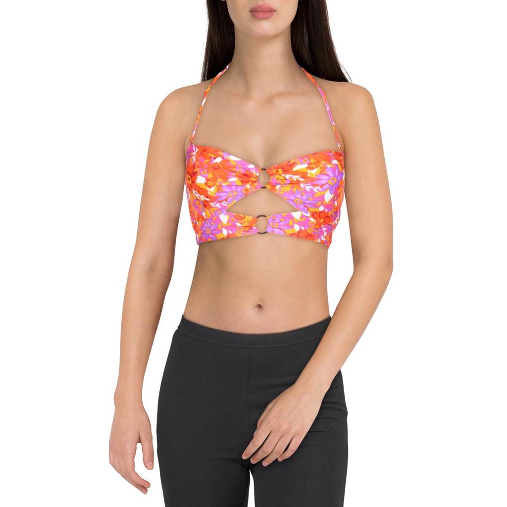 Hula Honey Juniors Womens Floral O-Ring Swim Top Separates