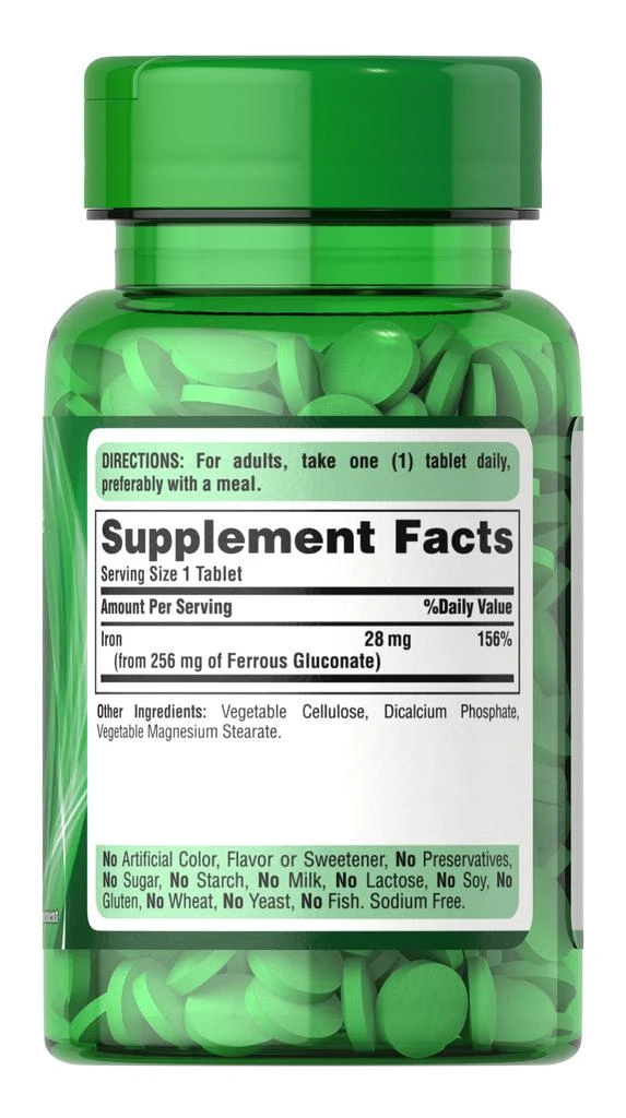 Puritan's Pride Ferrous Gluconate (28 mg Iron) 100 Tablets 4