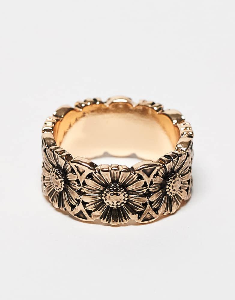 Reclaimed Vintage Reclaimed Vintage skinny daisy ring in burnished gold