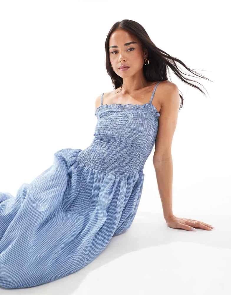 blue gingham drop waist dress Dream-House Swing Dress and Matching Bow in Baby Blue Gingham main image 1