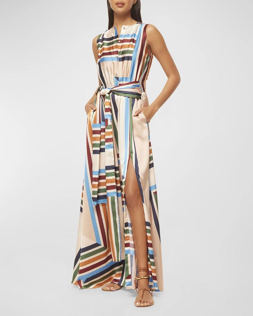 MISA Anabella Geo Stripe Tie-Waist Sleeveless Maxi Dress 1