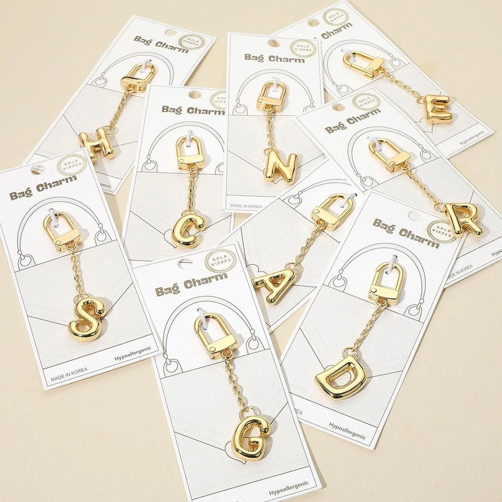 FASHNZFAB 16PCS - Gold Dipped Hypoallergenic Monogram Initial Keychain Bag Charm 4