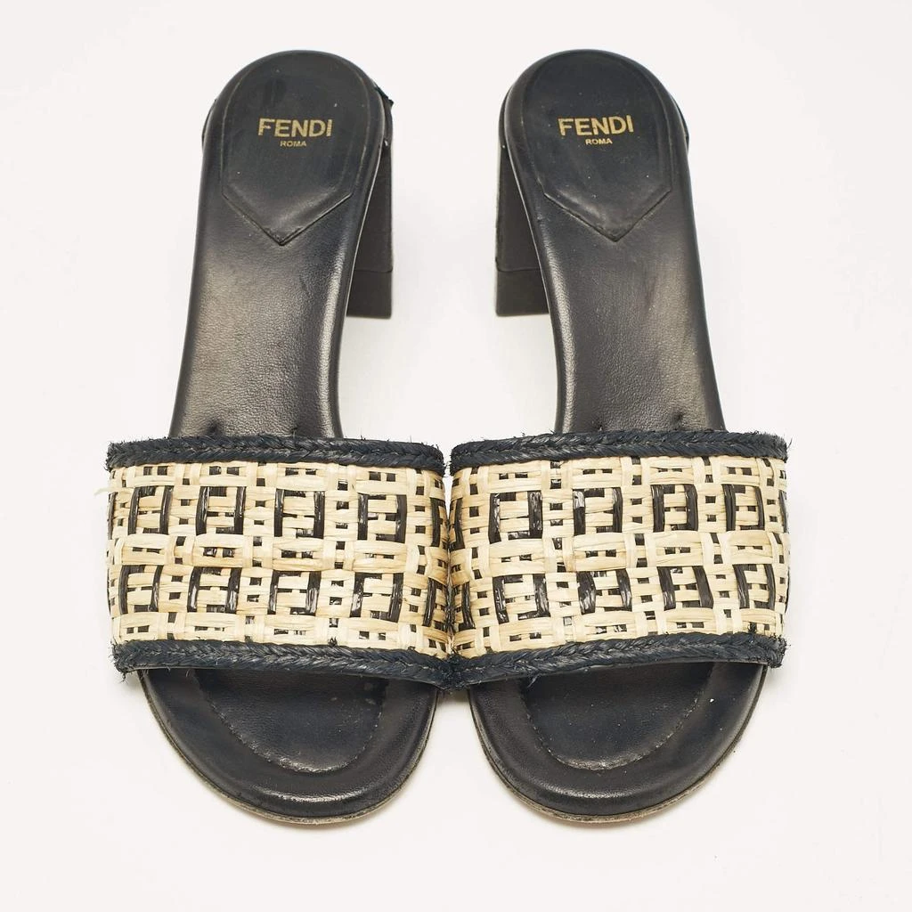Fendi Fendi Cream/Black Leather and Raffia FF Slide Sandals Size 37.5 3