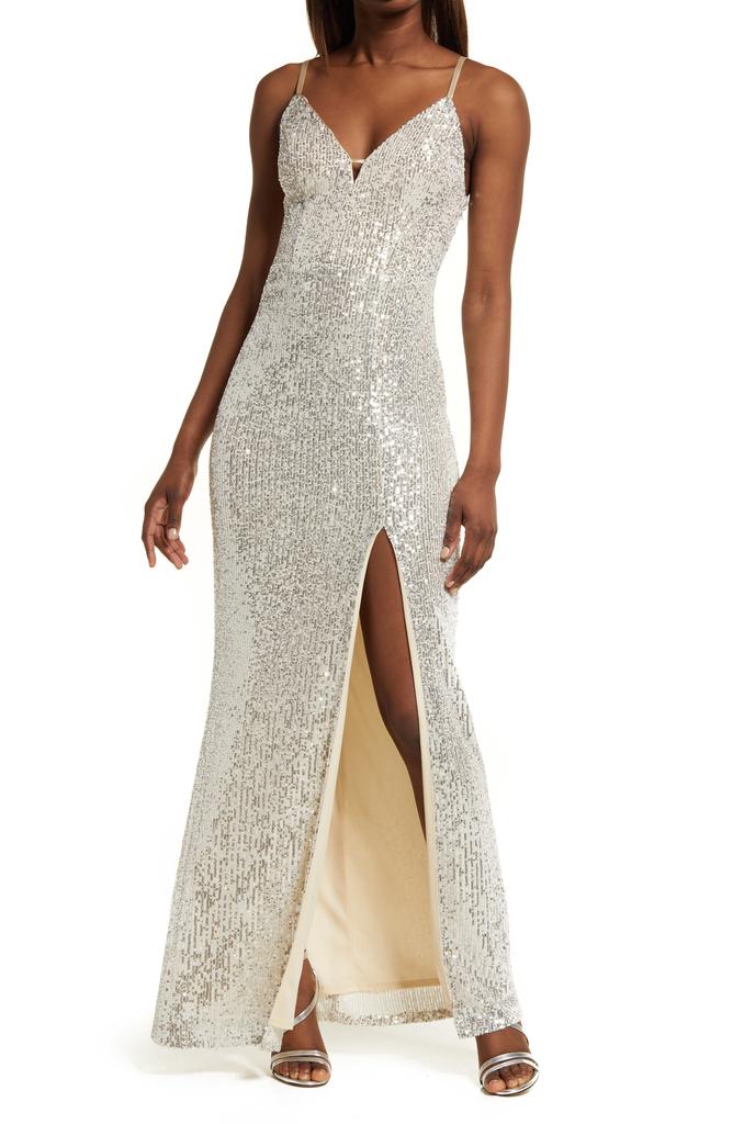 Speechless Sequin Side Slit Gown