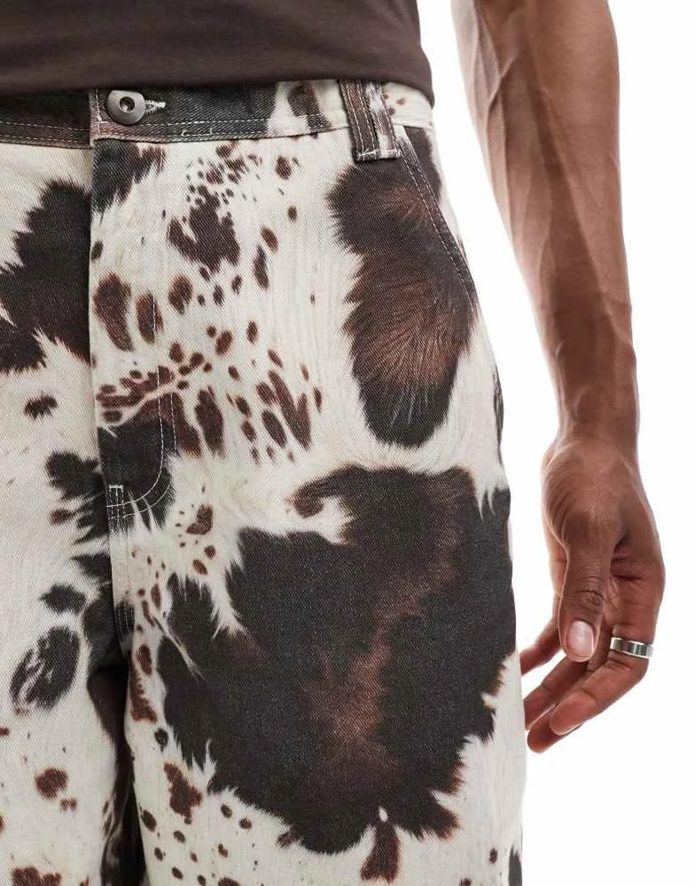 Bershka Bershka cow print jorts in brown 2