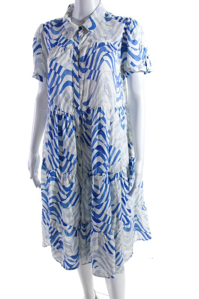 Designer Better Rich Womens Striped Button Down A Line Sun Dress White Blue