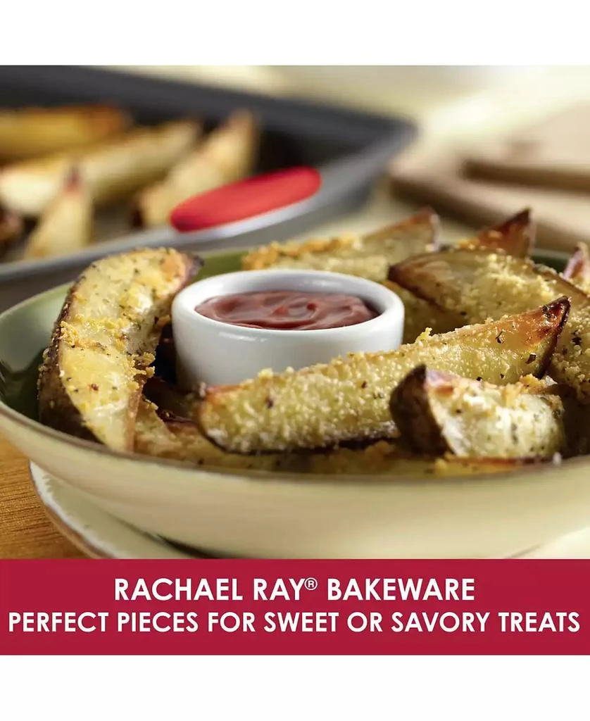 Rachael Ray Nonstick Bakeware Cookie Pan Set, 5-Pc., Gray with Red Silicone Grips 9