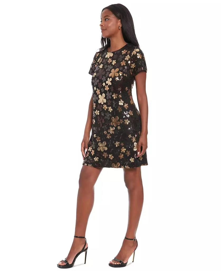 London Times Petite Floral-Sequin Short-Sleeve Dress 3