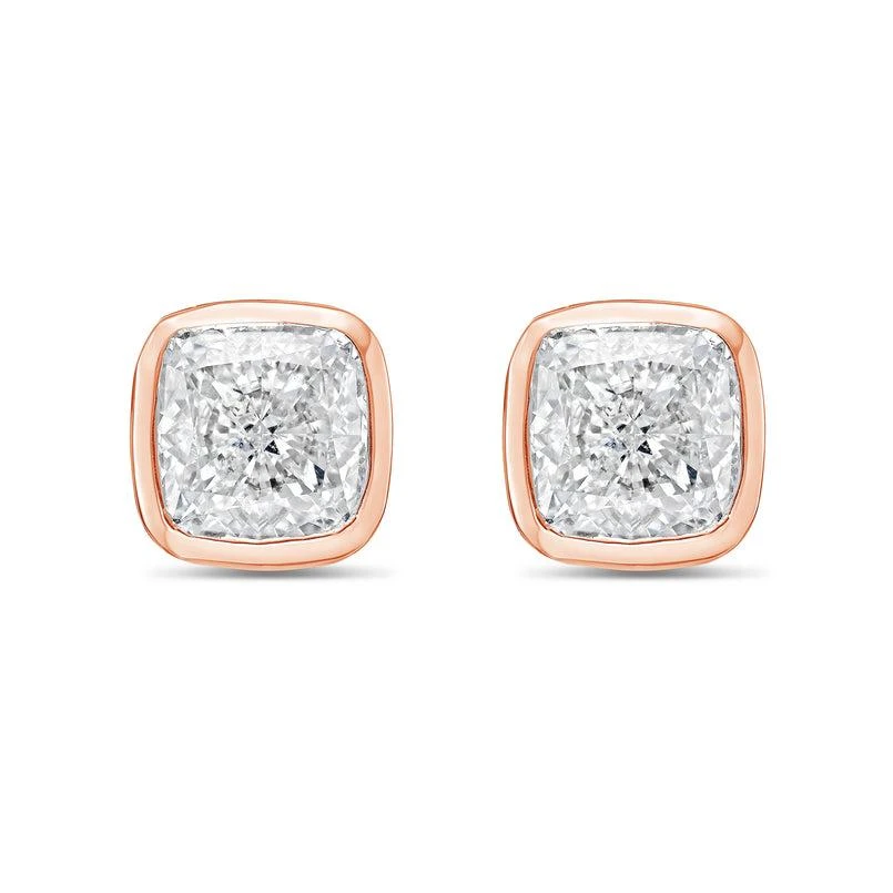 Diana M Jewels 14KT ROSE GOLD LAB GROWN CUSHION CUT STUDS IN A BEZEL SETTING WEIGHING 4.00 CTS TW
