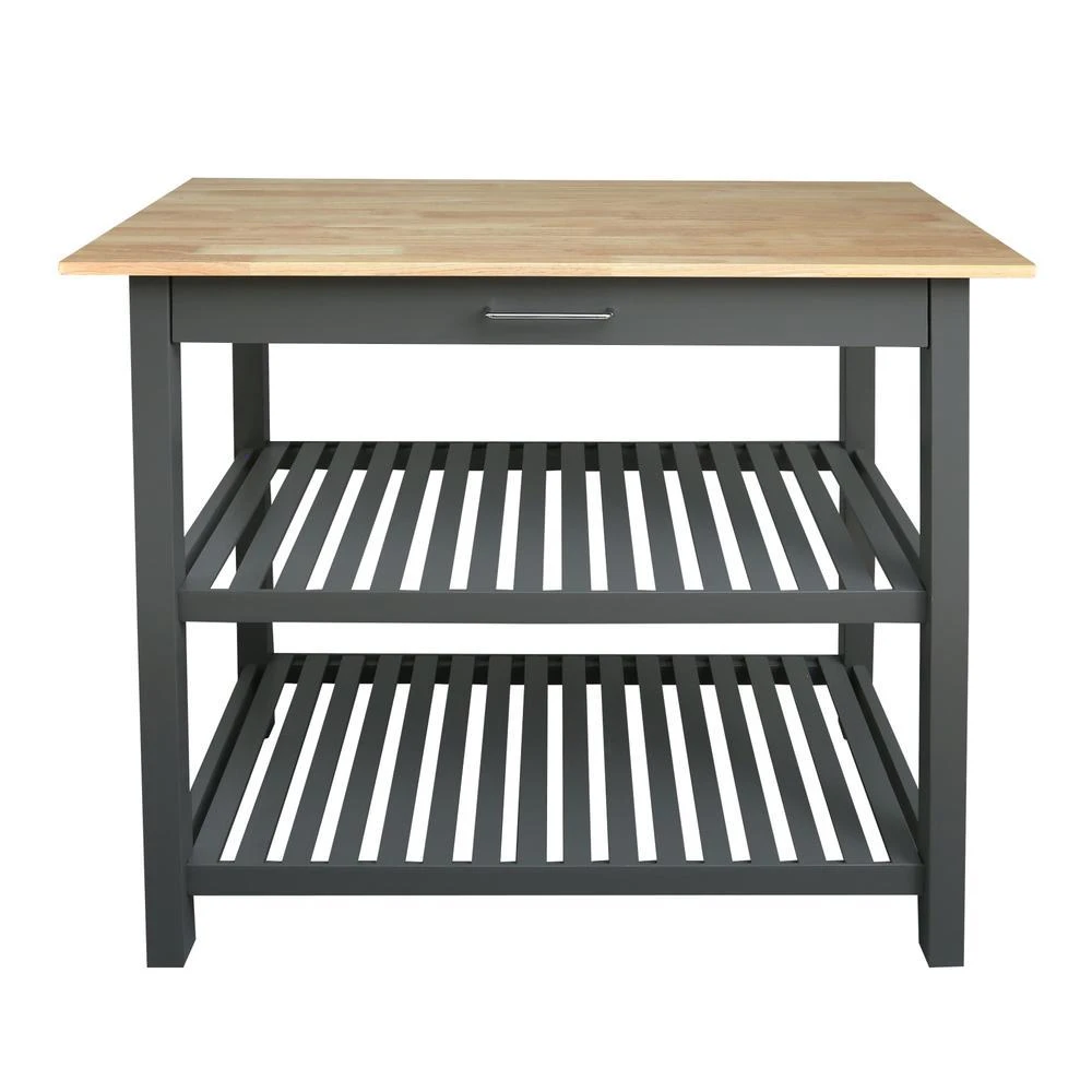 Casual Home Kitchen Island Bar Station with Hardwood Counter Top - Slate Gray 1