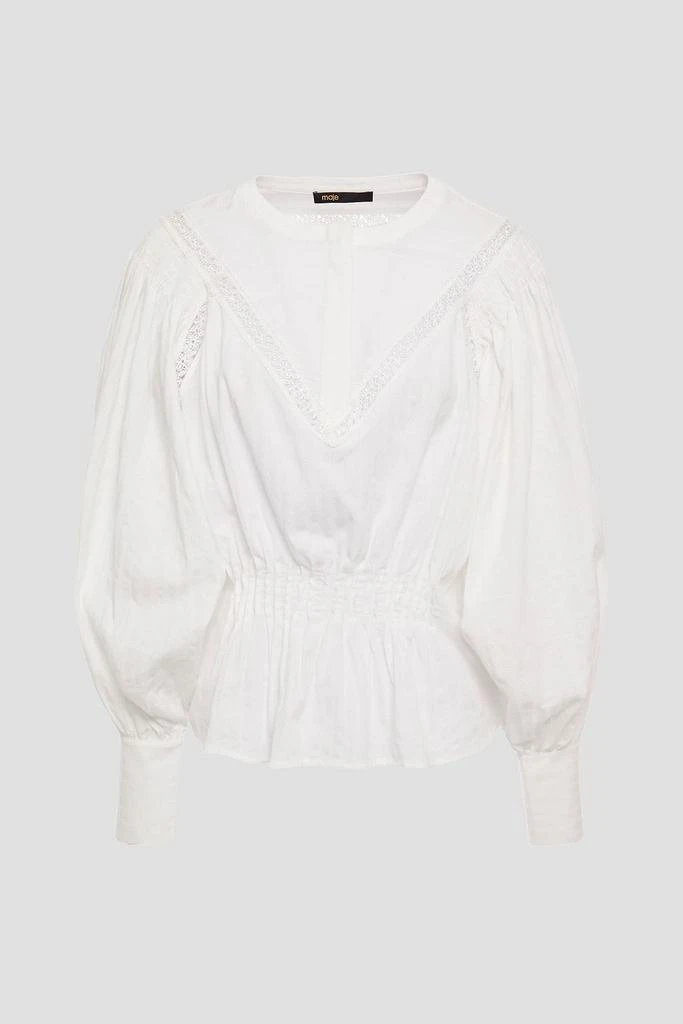 MAJE Lace-trimmed shirred cotton blouse 1