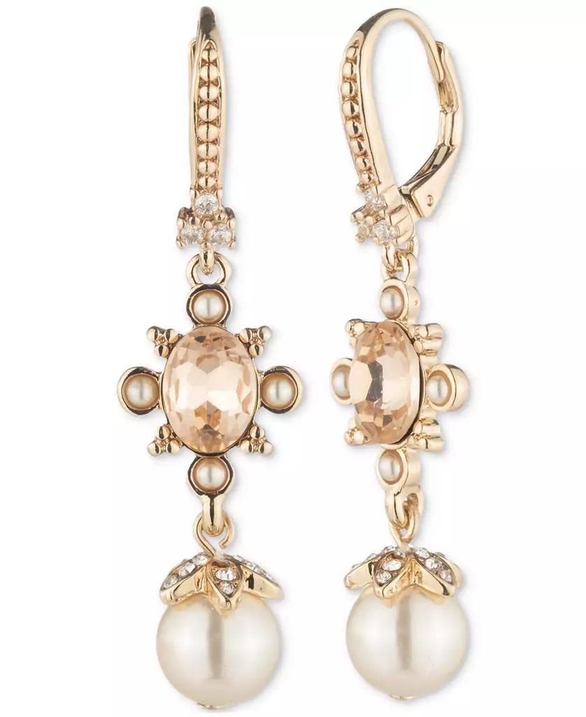 MARCHESA Gold-Tone Crystal & Imitation Pearl Double Drop Earrings