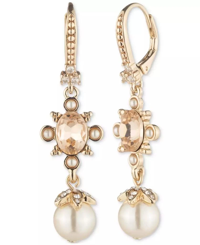 MARCHESA Gold-Tone Crystal & Imitation Pearl Double Drop Earrings 1
