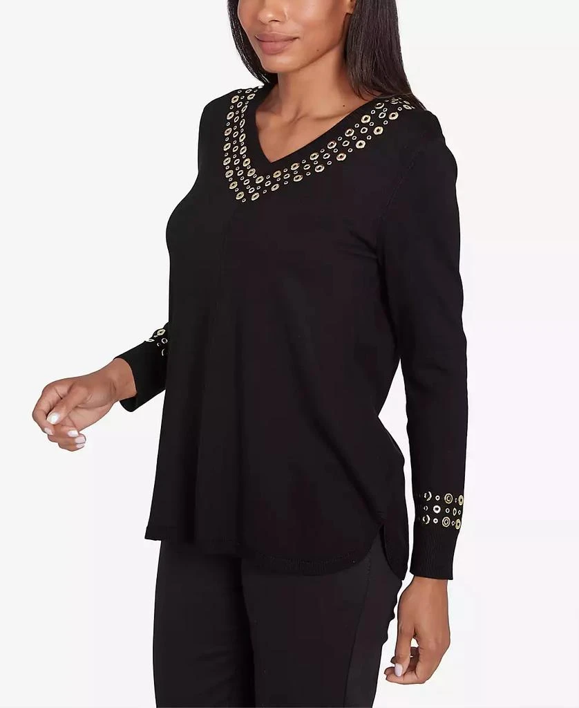 Ruby Rd. Petite Grommet Embellished Fine Gauge V-Neck Sweater 7