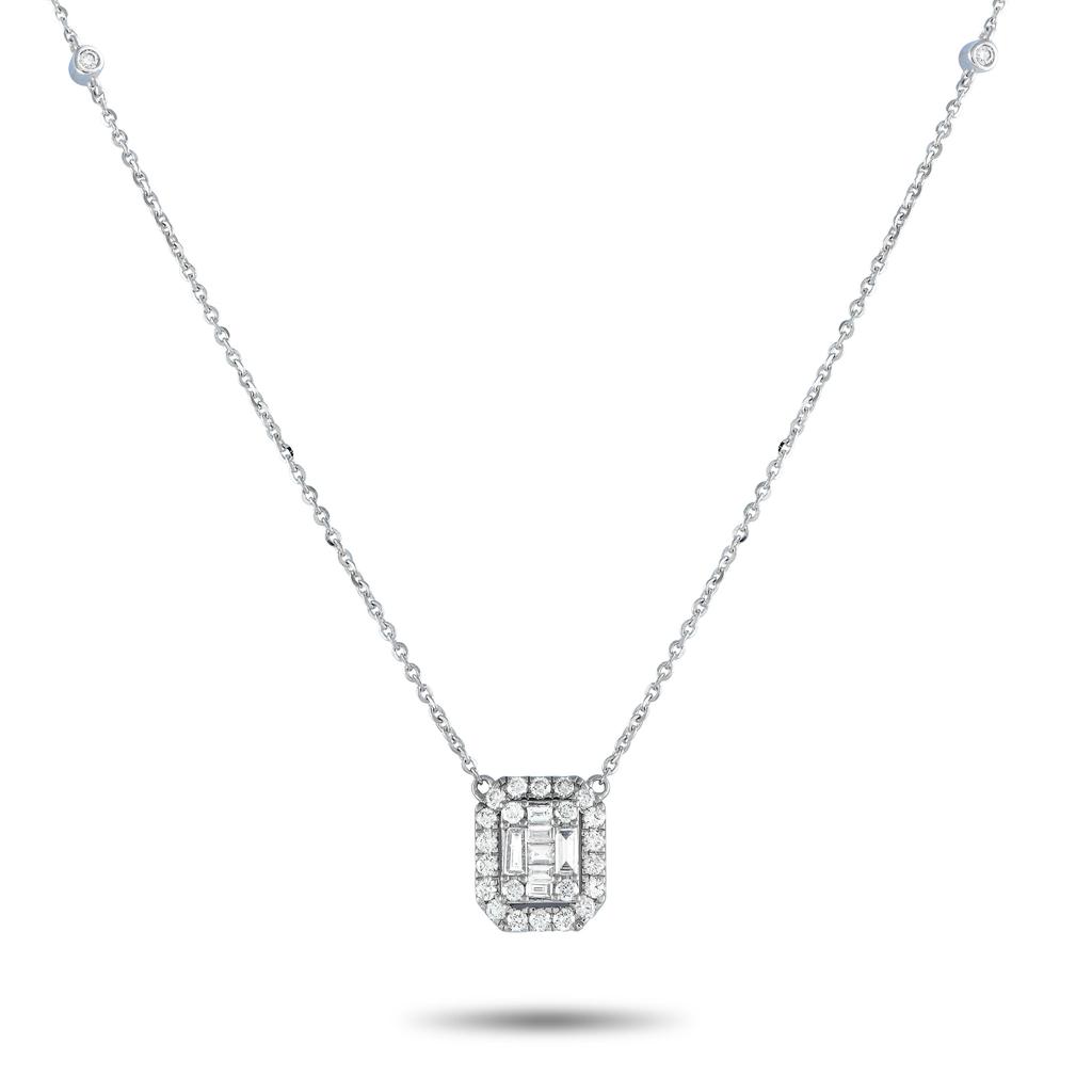 Non Branded 14K White Gold 0.85ct Diamond Cushion Halo Necklace PN15273