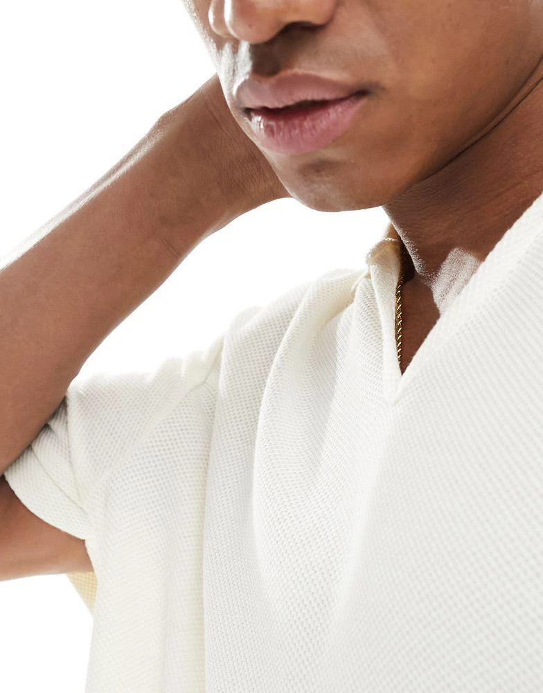 ASOS ASOS DESIGN oversized waffle polo in ecru 2