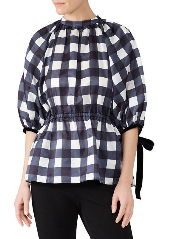 MOTHER OF PEARL Plaid Mockneck Longline Top
