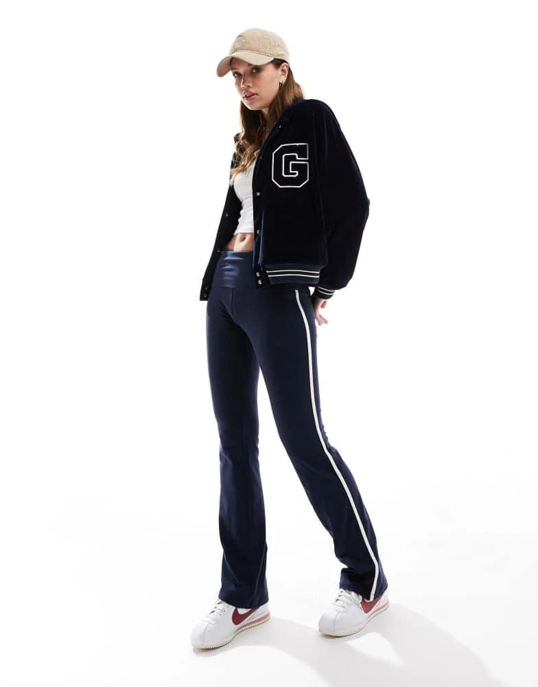 Gant GANT velour hooded bomber jacket with varsity logo in navy 2