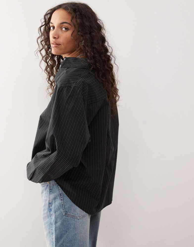 Weekday Weekday boxy fit shirt in black and grey stripe