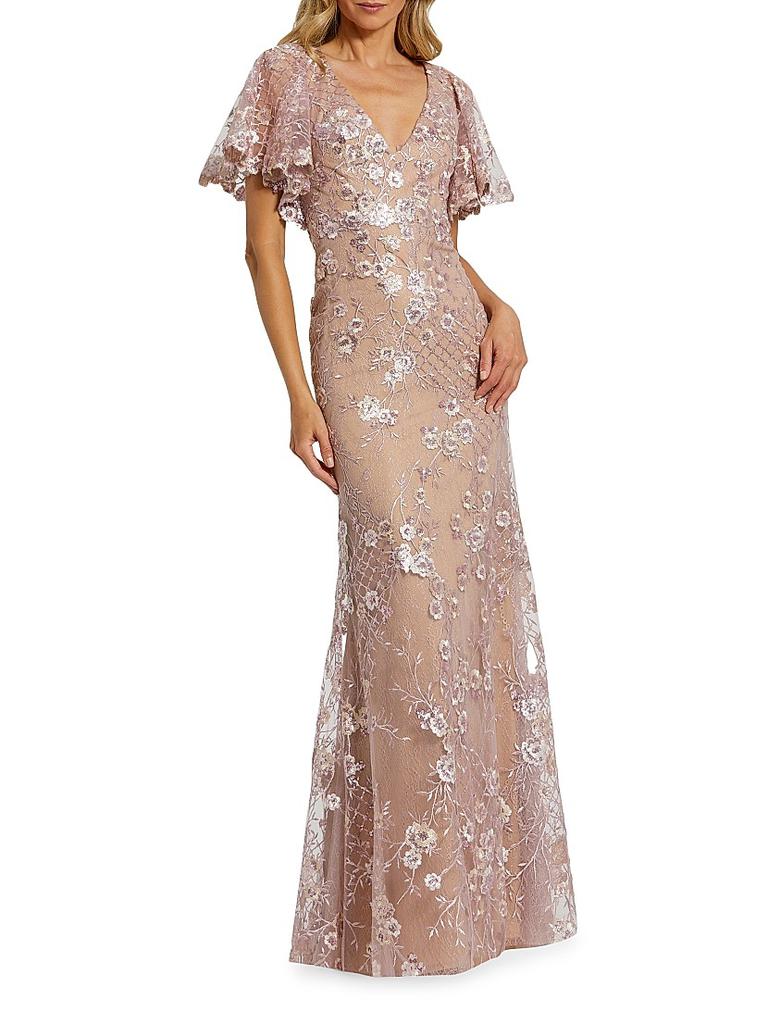 パーティードレス Mac Duggal Floral Chiffon Bishop-Sleeve Gown 0400016524540_CINNAMON?wid=600