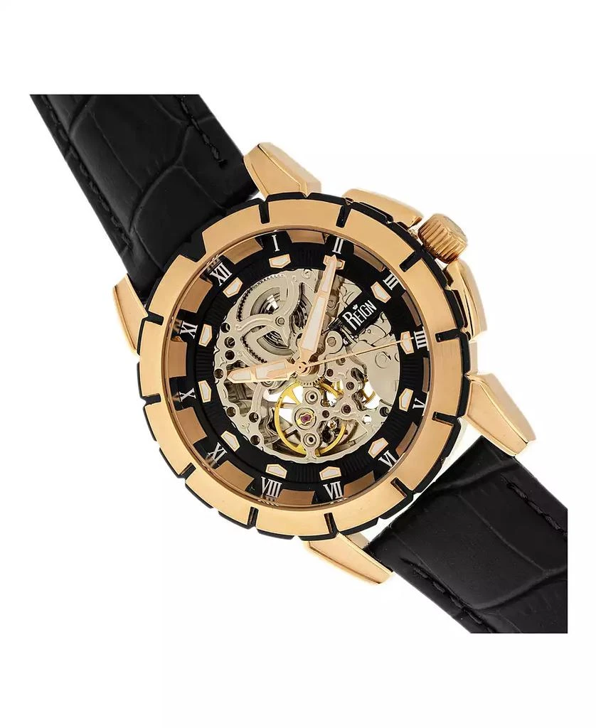 Reign Philippe Automatic Rose Gold Case, Black Dial, Genuine Black Leather Watch 41mm 3