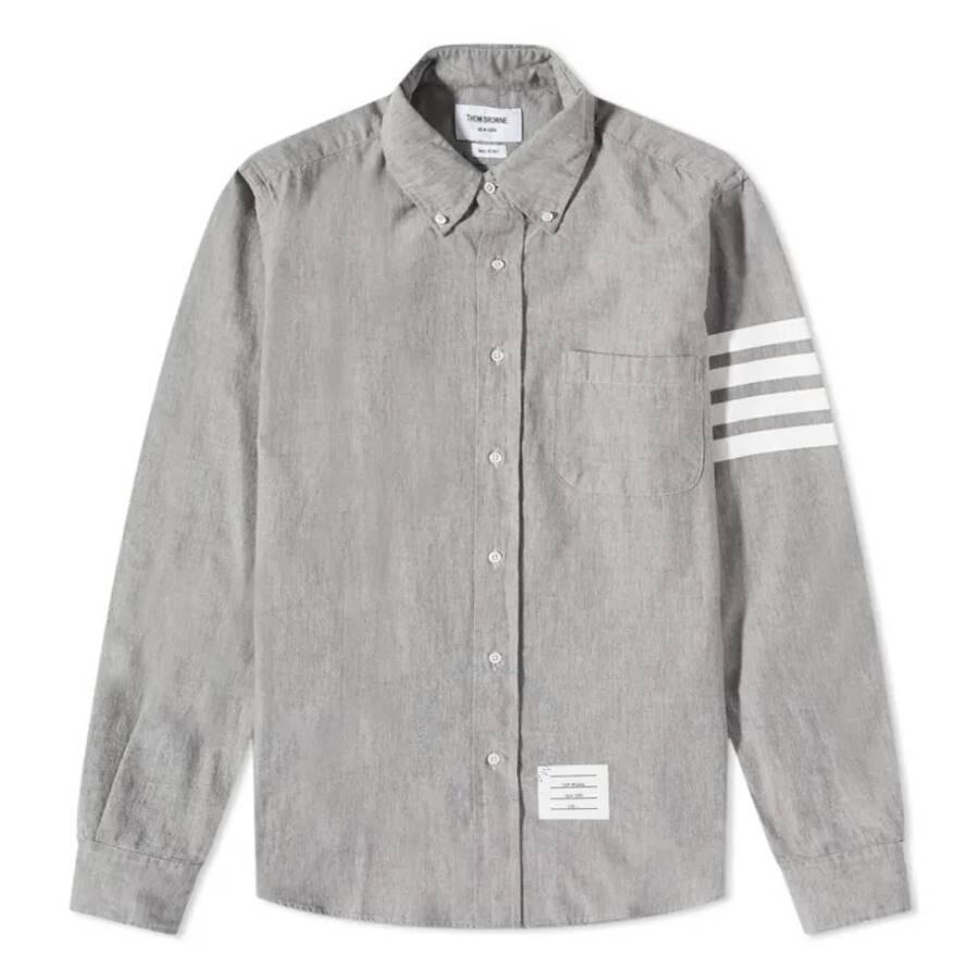 Thom Browne 4-Bar Chambray Shirt In Med Grey