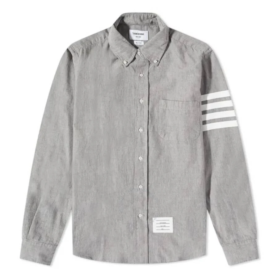 Thom Browne 4-Bar Chambray Shirt In Med Grey 1