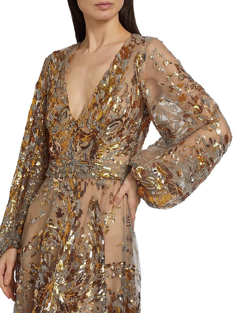 REEM ACRA Sequin-Embellished V-Neck Gown 6