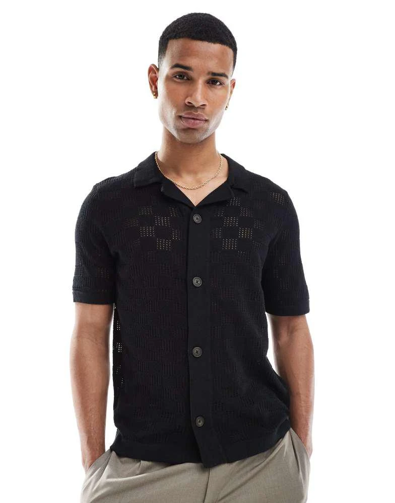 Only & Sons ONLY & SONS check crochet shirt in black 1