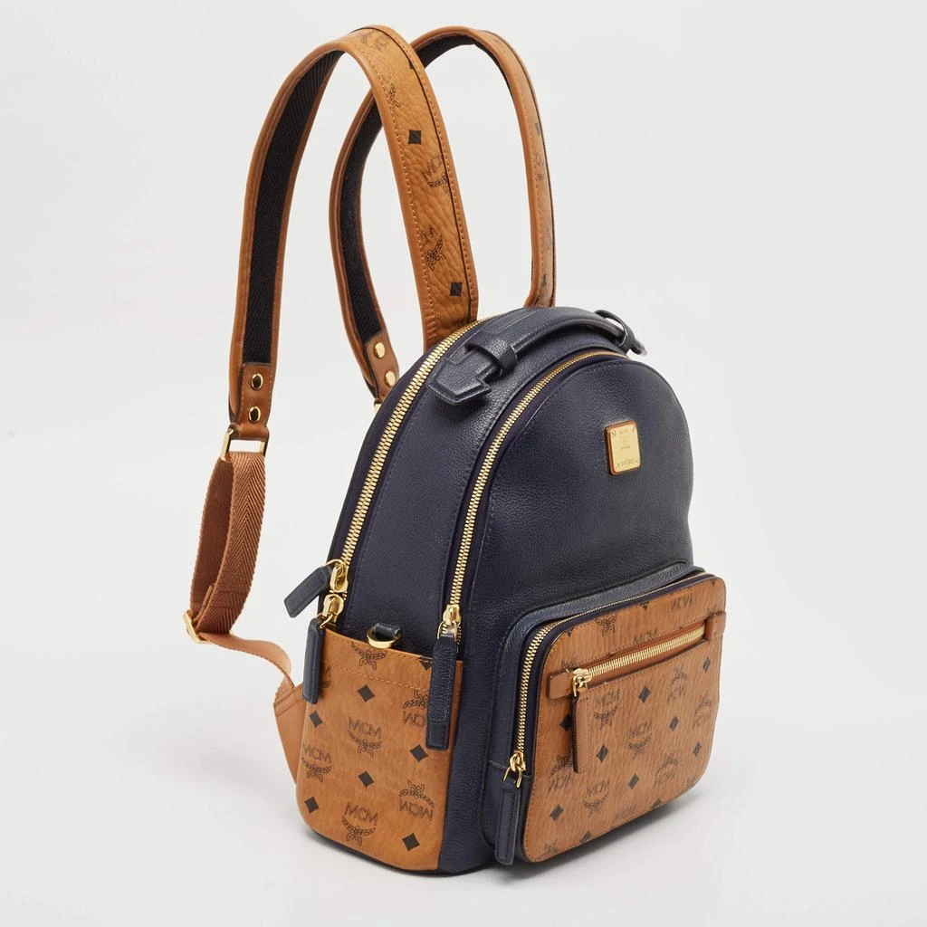 MCM MCM Navy Blue/Tan Leather and Stark Visetos Coated Canvas Backpack 3