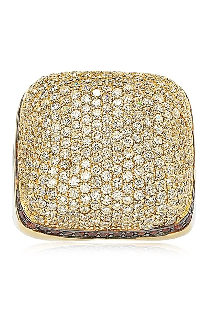 Suzy Levian 14K Yellow Gold Plated Sterling Silver Pavé CZ Square Ring